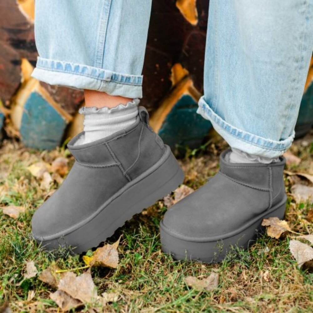 UGG Gray Platform Mini Booties